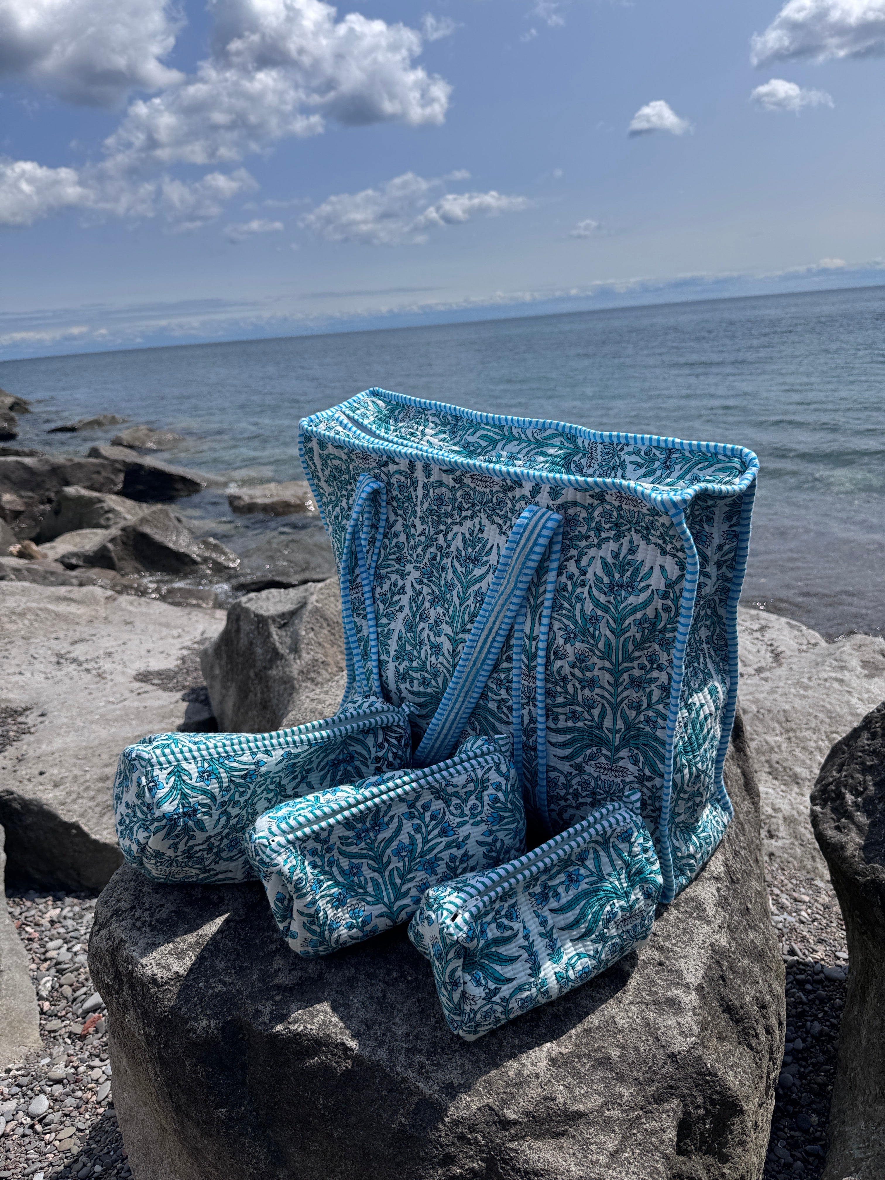 Tote bag and toiletry pouches
