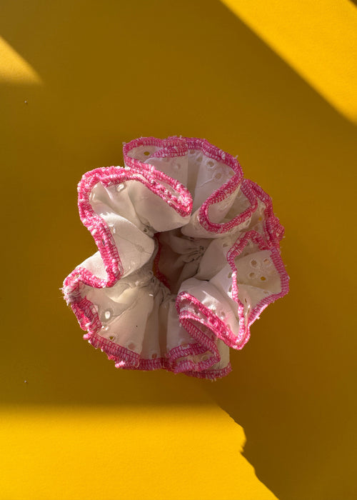 Chickankari scrunchies with coloured flat border - XL size